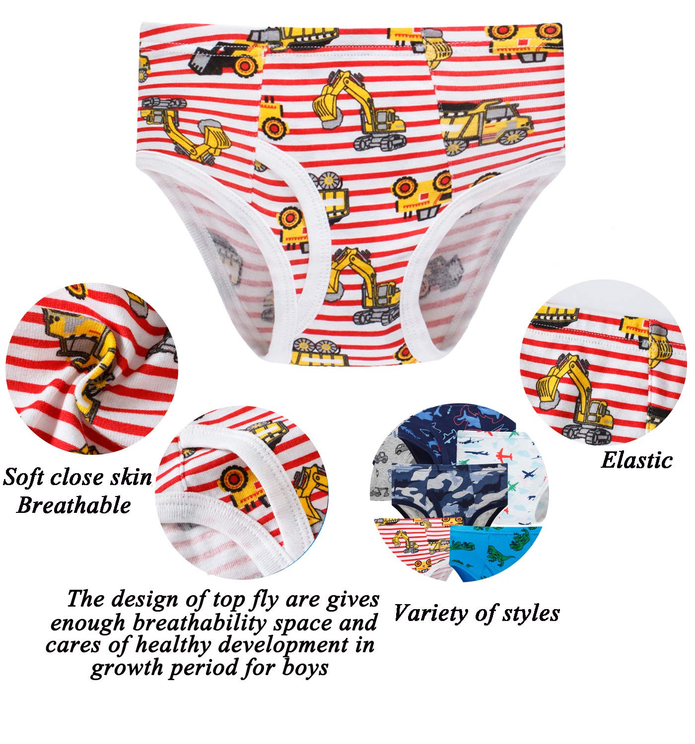 Boboking Little Boys Briefs Dinosaur Truck Toddler Kids Underwear (Pack Of 6) 5/6Y Blue