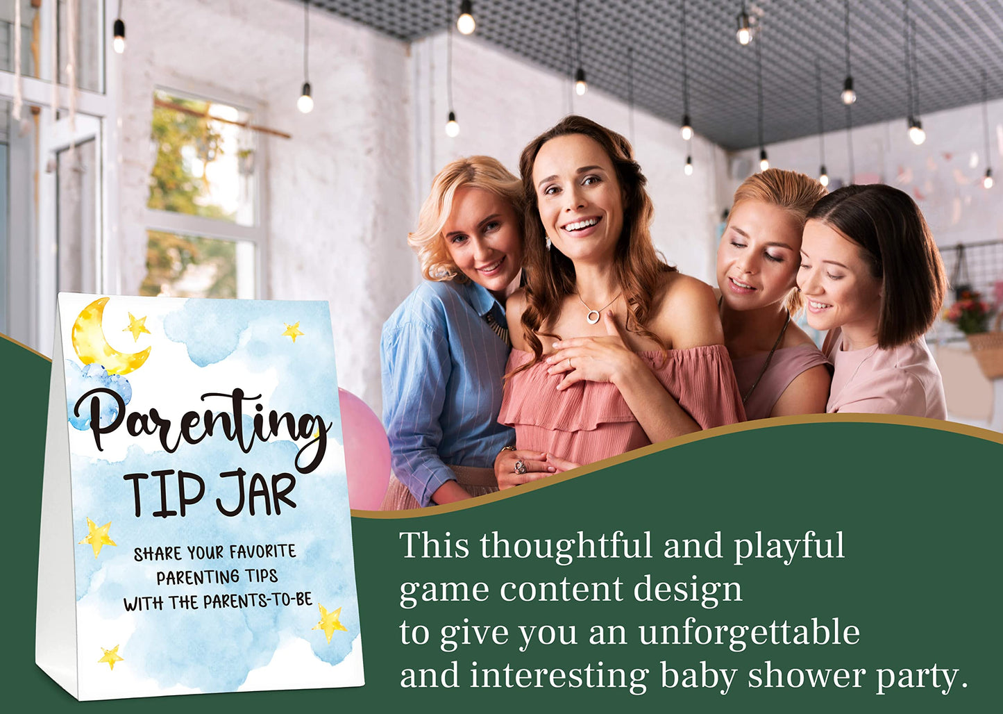 Baby Shower Games, Parenting Tip Jar Party Games(1 Standing Sign + 20 Advice Cards), Moon And Stars Advice Cards For New Parents