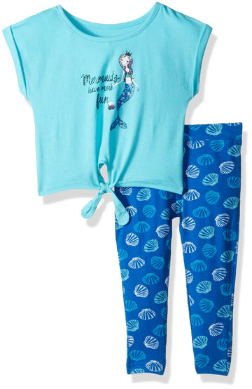 French Toast Baby Girls' Short Sleeve Tie Front Tee/Printed Capri Legging Set, Blue Curaco, 12M