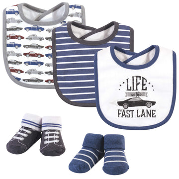 Hudson Baby Unisex Baby Cotton Bib And Sock Set, Vintage Cars, One Size
