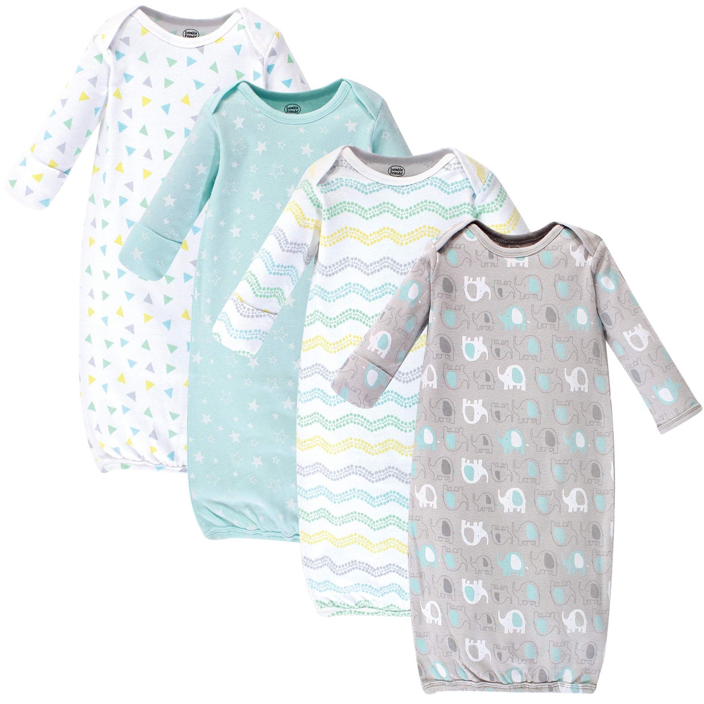 Luvable Friends Unisex Baby Cotton Gowns, Basic Elephant, Preemie/Newborn
