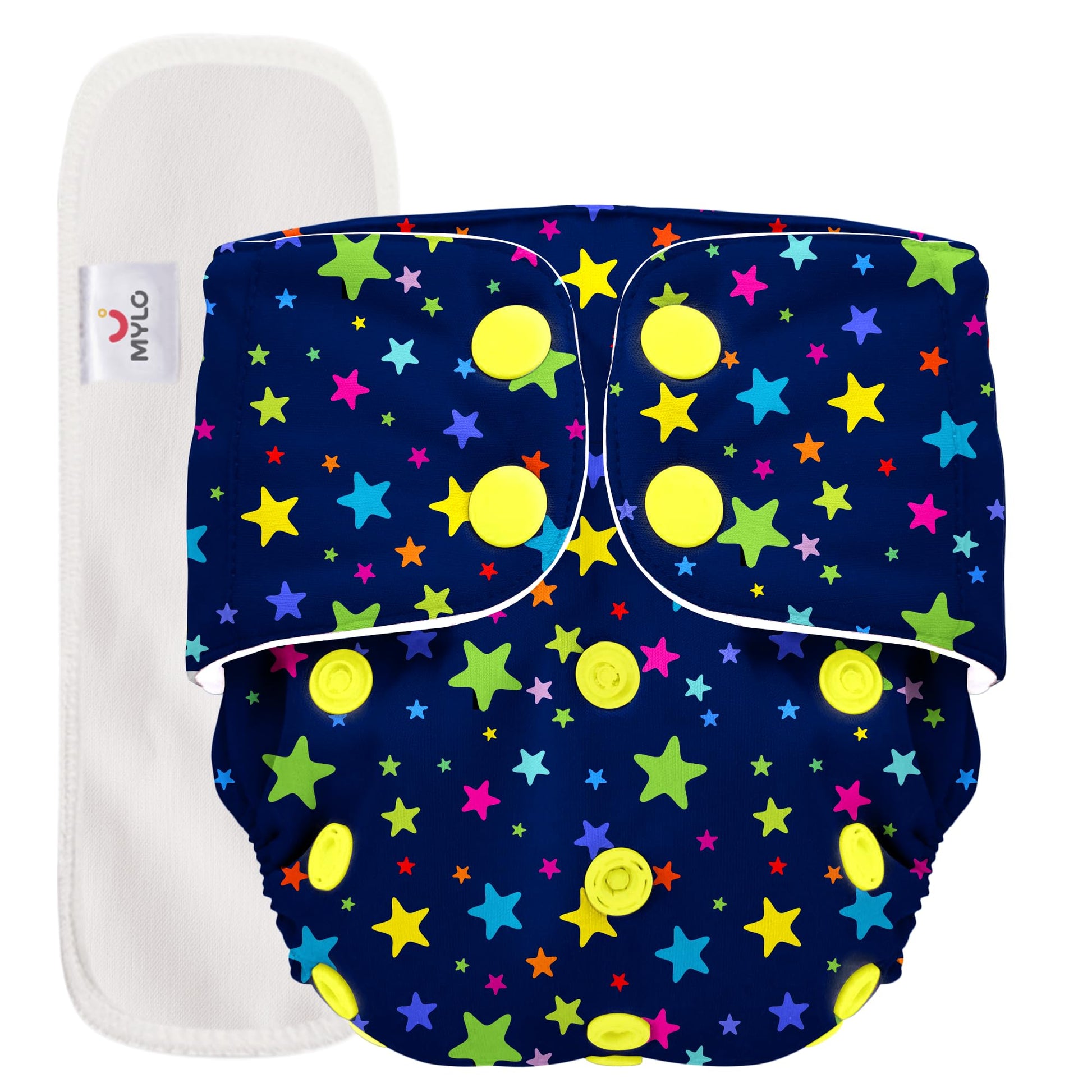 Mylo Leak-Proof Baby Cloth Diaper Combo (1 Diapers + 1 Inserts) | Free Size (3M-3Y) | High Absorption | Quick Dry | Oeko-Tex Cer