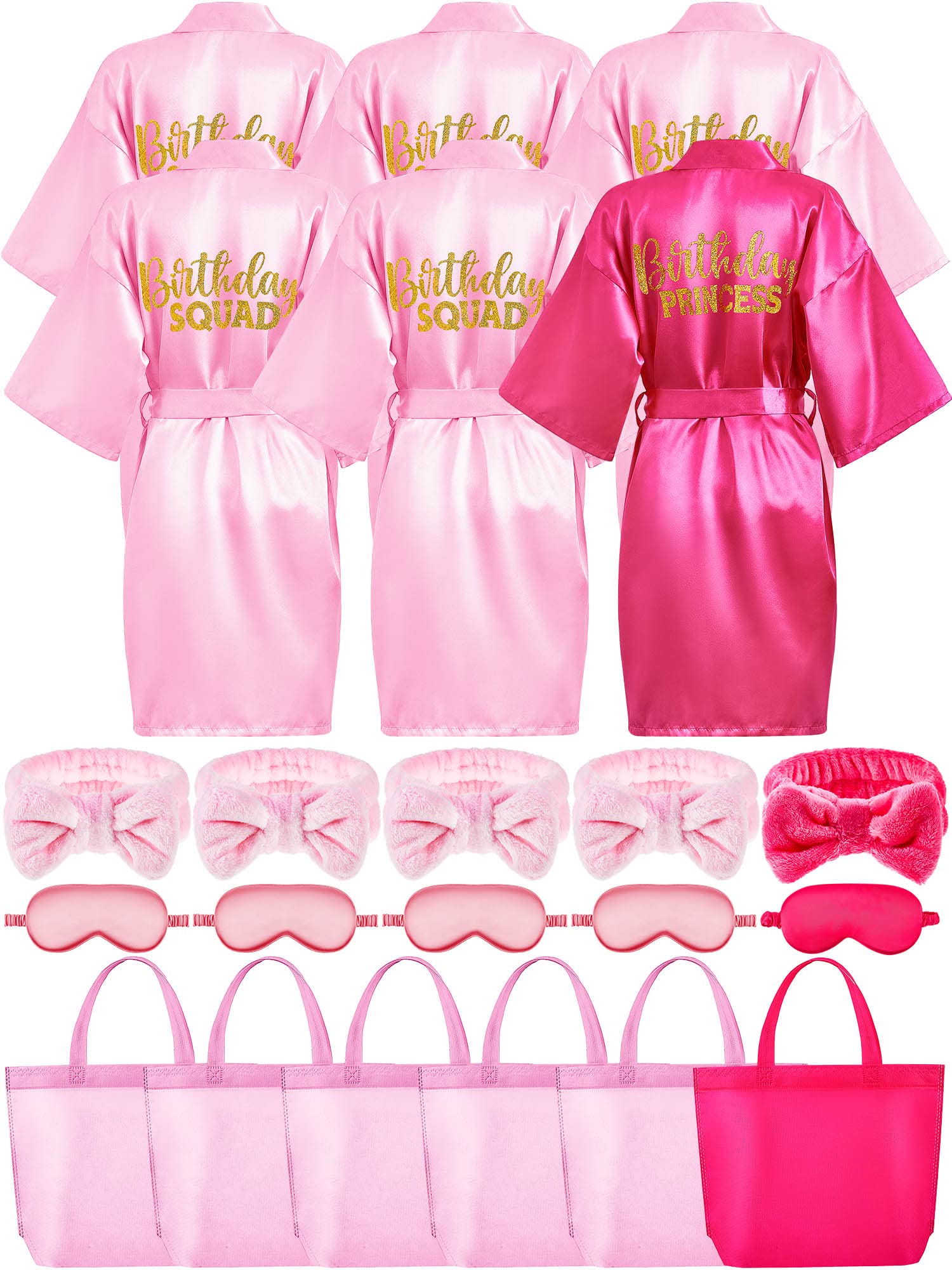 Sintuff 24 Pcs Kids Spa Party Supplies For Girls 6 Spa Party Robes 6 Tote Bags 6 Headbands 6 Spa Masks (Rose Red Birthday,Size 1