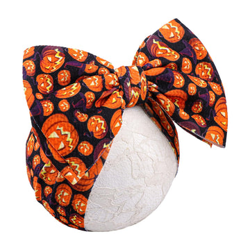 YanJie Halloween Baby Girls Headbands 7 inches Pumpkin Printed Newborn Bows Wide Headwraps Stretch Hair Bows Baby Headband Hair 