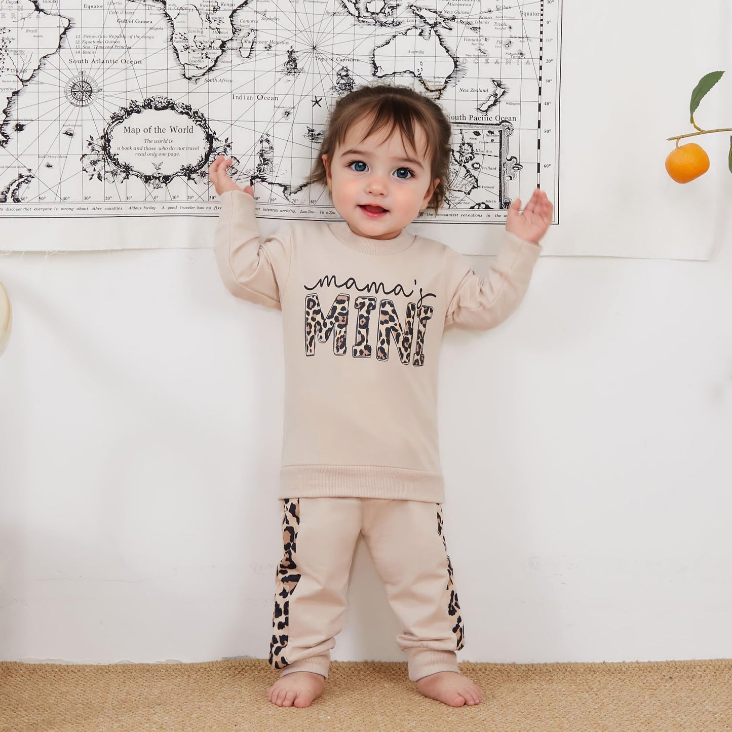 Kupretty Baby Girl Fall Winter Clothes Toddler Outfit Letters Graphic Crewneck Sweatshirts Joggers Pants Set (Khaki, 2-3 Years)