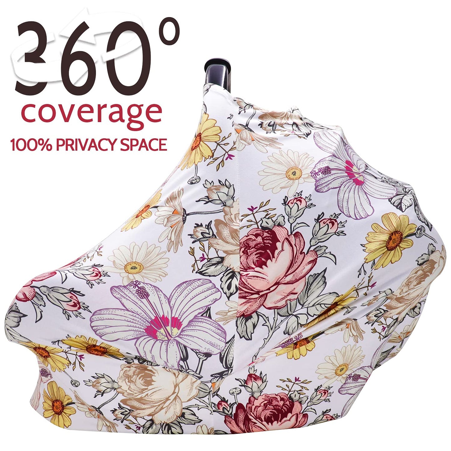 Floral Baby Car Seat Cover Girls, Infant Carseat Canopy, Stretchy Multi- Use Nursing Cover For Stroller/High Chair/Shopping Cart