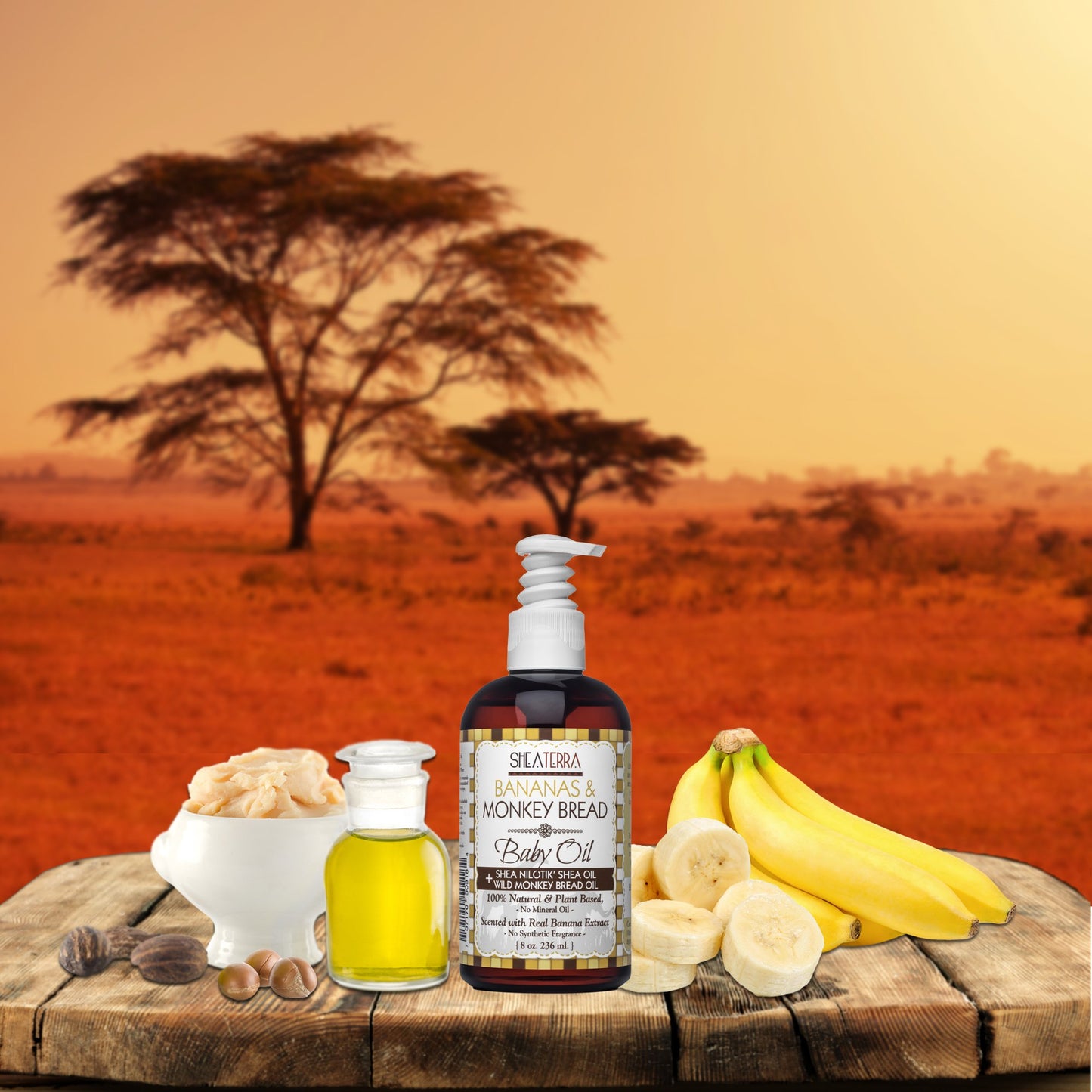 Shea Terra Organics Mama And Baby Collection | Bananas & Monkey Bread Baby Oil | Non Toxic All Natural Baobab And Shea Butter Oi
