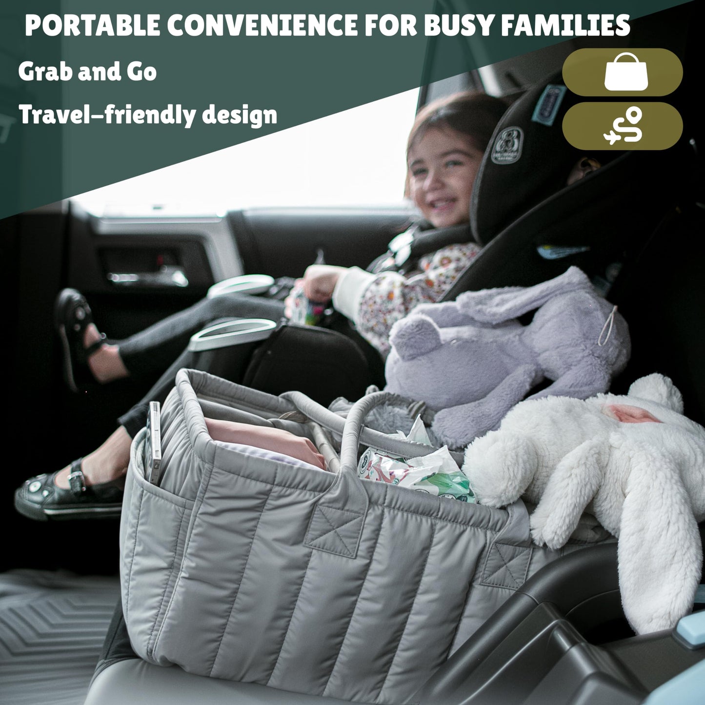 Eleghaunt Baby Diaper Caddy Basket Organizer-Sturdy, Breathable & Washable - Stylish Storage, Portable, Car Caddy Organizer, Nur