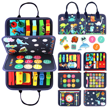 Qizfun Busy Board Montessori Toy for 1 2 3 4 Years Old, Educational Activity Sensory Board Preschool Learning Fine Motor Skills 