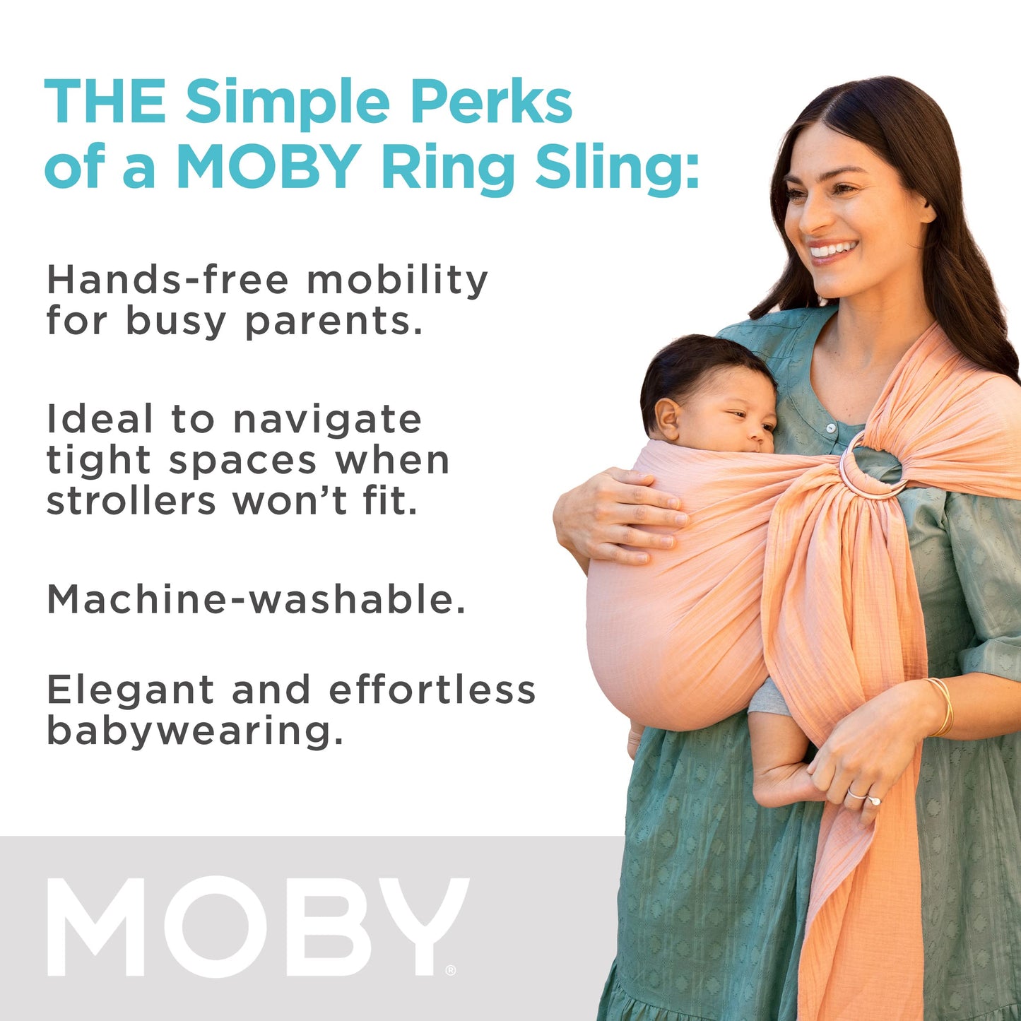 Moby Baby Wrap Carrier Ring Sling for Newborns to Toddlers, Hands-Free, Versatile Support for Moms & Dads, Breathable & Lightwei