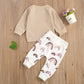 Douhoow Autumn Baby Boy Girl Clothes Long Sleeve T-Shirt Top Rainbow Pants Two Piece Outfit Set 0-24M (Khaki, 6-12M)