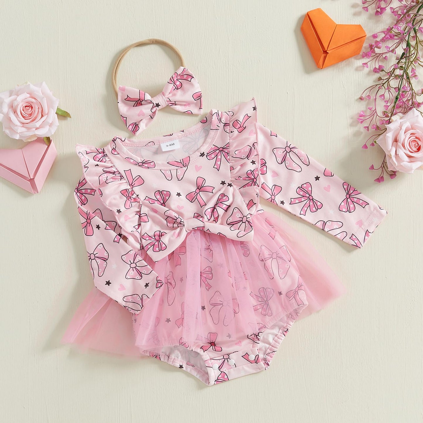 Ayalinggo Baby Girl Valentines Outfit Love Heart Valentine Romper Dress Long Sleeve Onesie Newborn Valentines Day Clothes (Pink