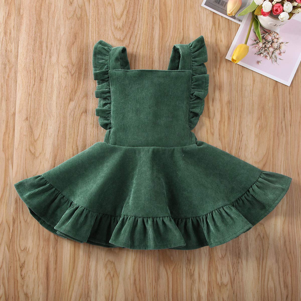Karuedoo Baby Girls Velvet Suspender Skirt Infant Toddler Ruffled Casual Strap Sundress Summer Outfit Clothes (12-24M, Green 2(V