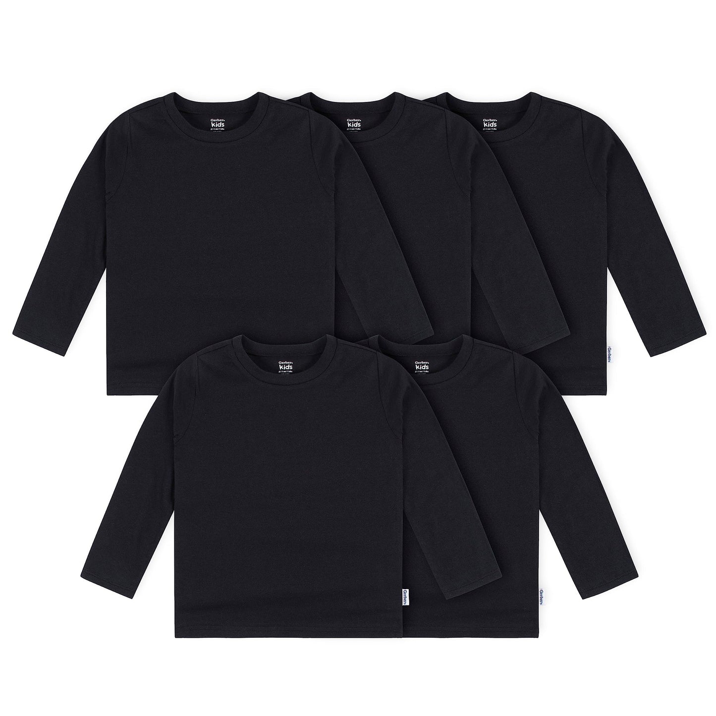Gerber Baby Toddler 5-Pack Solid Long Sleeve T-Shirts Jersey 160 Gsm, Black, 5T