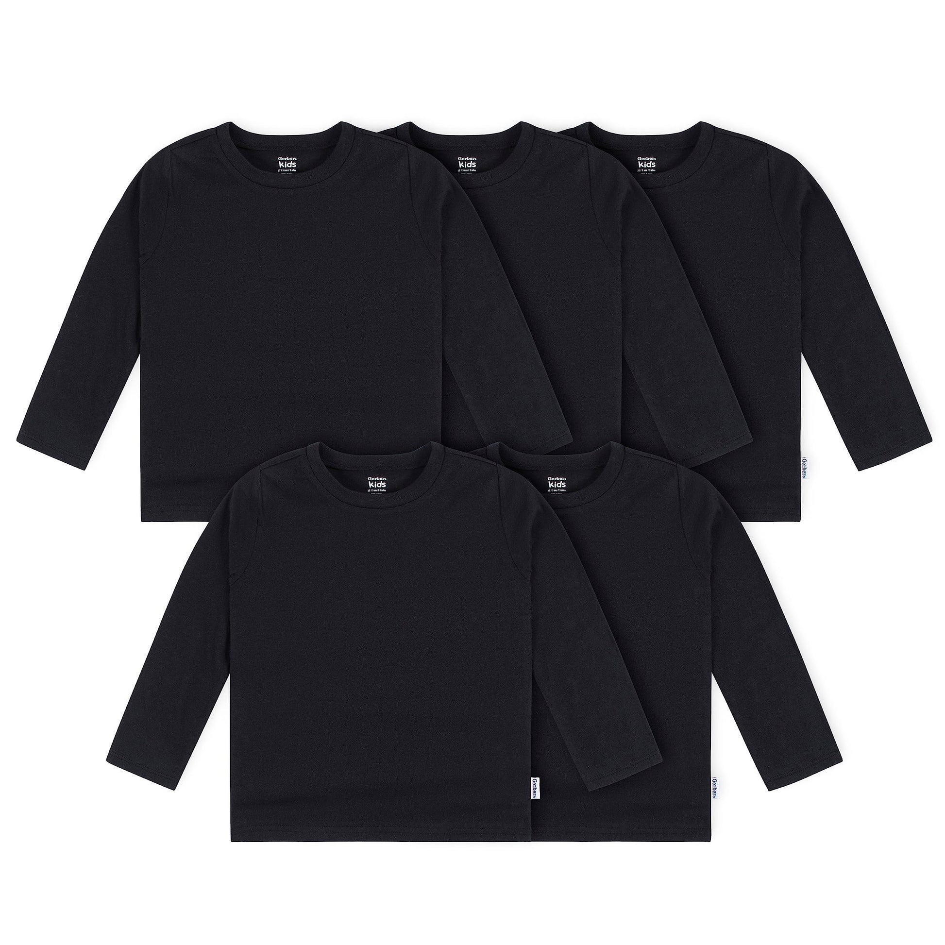 Gerber Baby Toddler 5-Pack Solid Long Sleeve T-Shirts Jersey 160 Gsm, Black, 5T