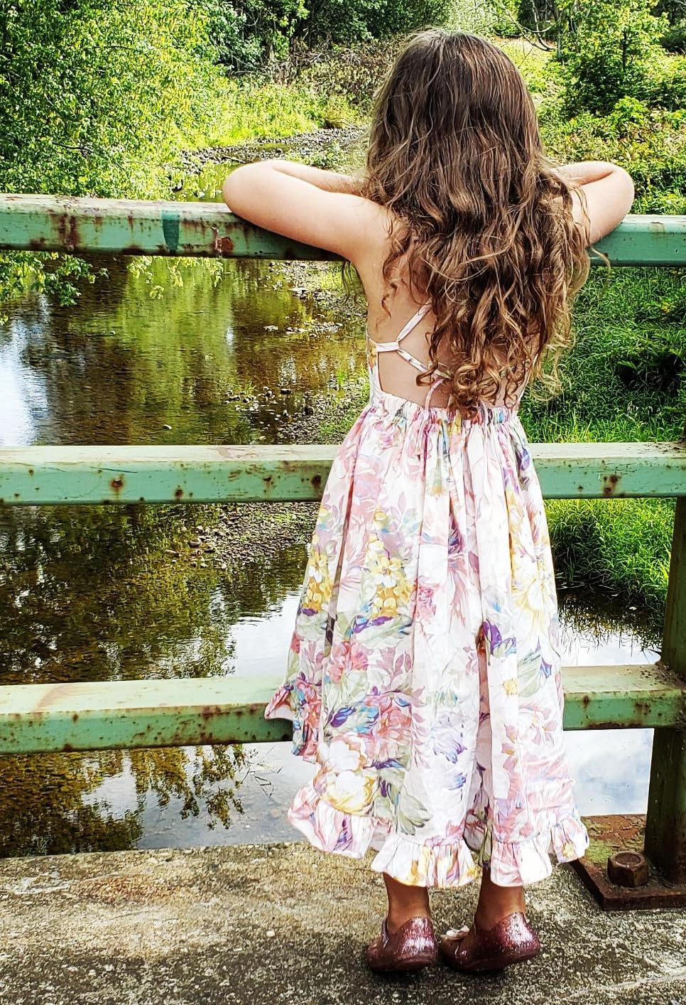 Toddler Vintage Floral Girls Dress Baby Backless Sundress Sleeveless Matching Outfits (Us, Age, 2 Years, 3 Years, Pink)