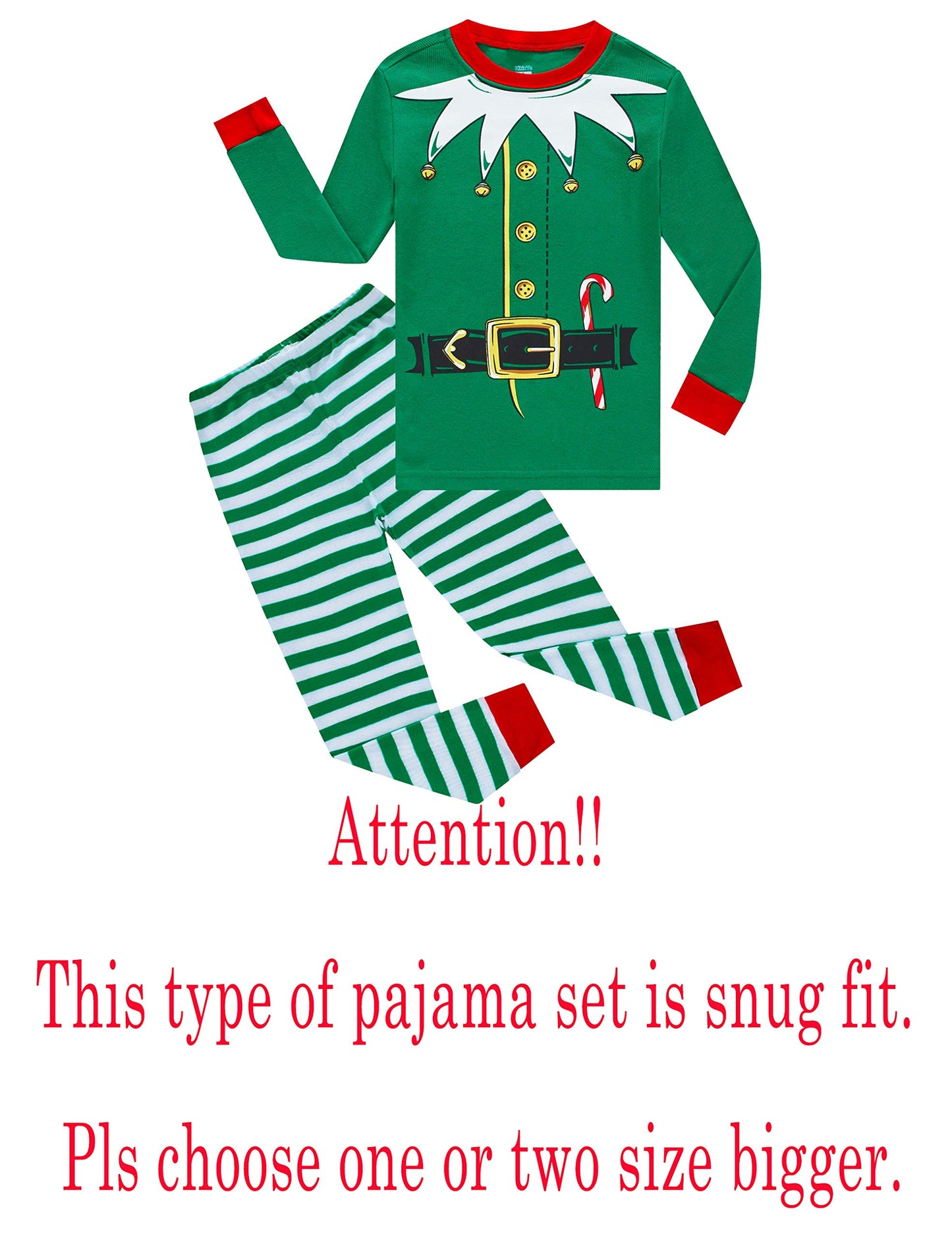 Kikizye Christmas Pajamas Big Girls Boys Elf Long Sleeve Cotton Pjs Kids Xmas Jammies Size 8
