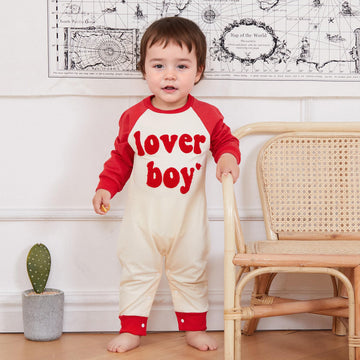 Ursobutegl Newborn Baby Boy Romper Jumpsuit Lover Boy Letter Embroidery Long Sleeve Bodysuit Sweatshirt Valentines Day Outfit (R