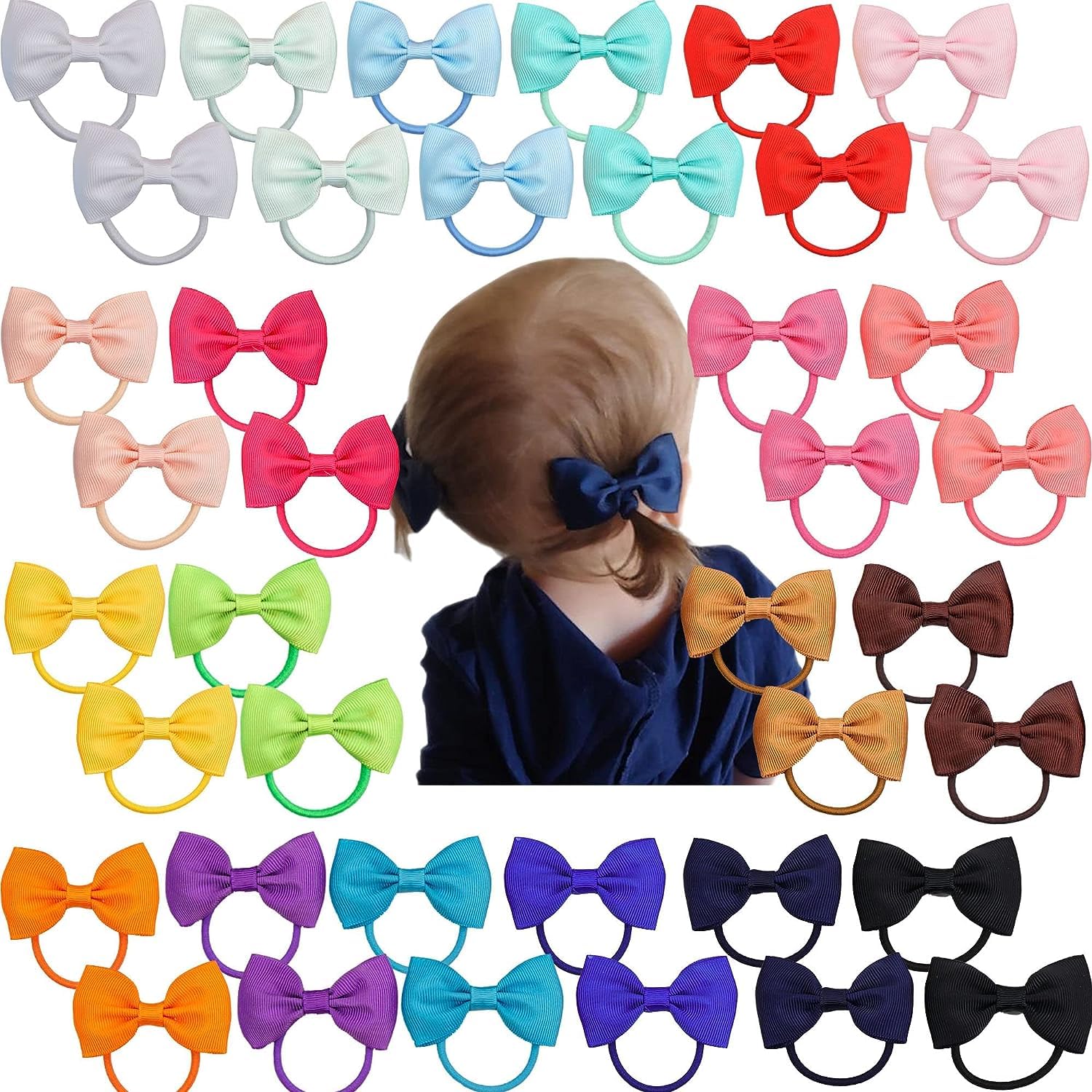 C  Llot Toddler Hair Ties 40Pcs 2.75' Baby Girls Hair Bows Tie Baby Bows Elastics Rubber Ribbon Hair Bands Accessories For Baby