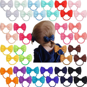 C  Llot Toddler Hair Ties 40Pcs 2.75' Baby Girls Hair Bows Tie Baby Bows Elastics Rubber Ribbon Hair Bands Accessories For Baby
