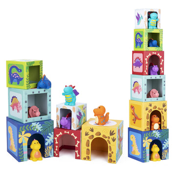 KMTJT Toddlers and Babies Dinosaur Sorting and Stacking Toys Blocks for 1-3 Kids Preschool Learning, Numbers Nesting Boxes Monte