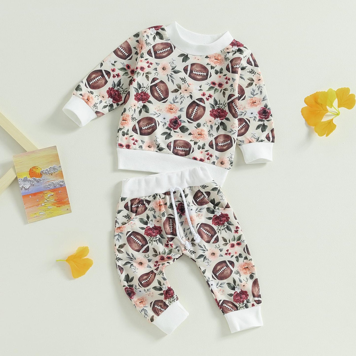 Baby Girl Clothes Valentines Day Outfits Long Sleeve Fall Winter Infant Toddler Sweatshirt Top Pants Set (Rugby&Flower, 0-6 Mont