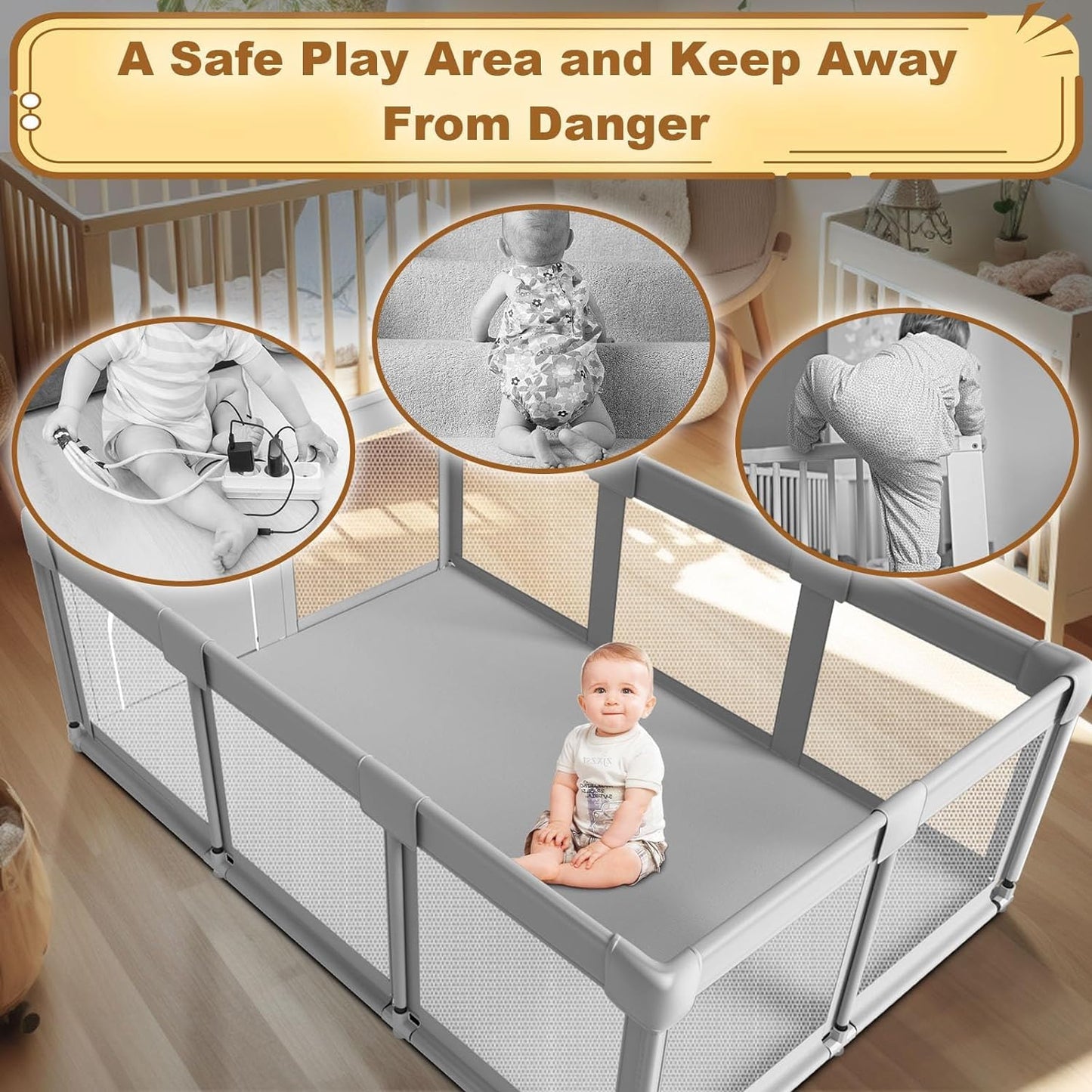 Xvishx Baby Playpen With Gate, 74''X50'' Large Playpen For Babies And Toddlers, Indoor Active Center, Baby Playard Play Pen Fenc