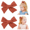 Jollybows 2pcs 3.2 Hair Bows Clips for Baby Girl Christmas Toddler Pigtail Bows Neutral Linen Hair Clip -Brick Red