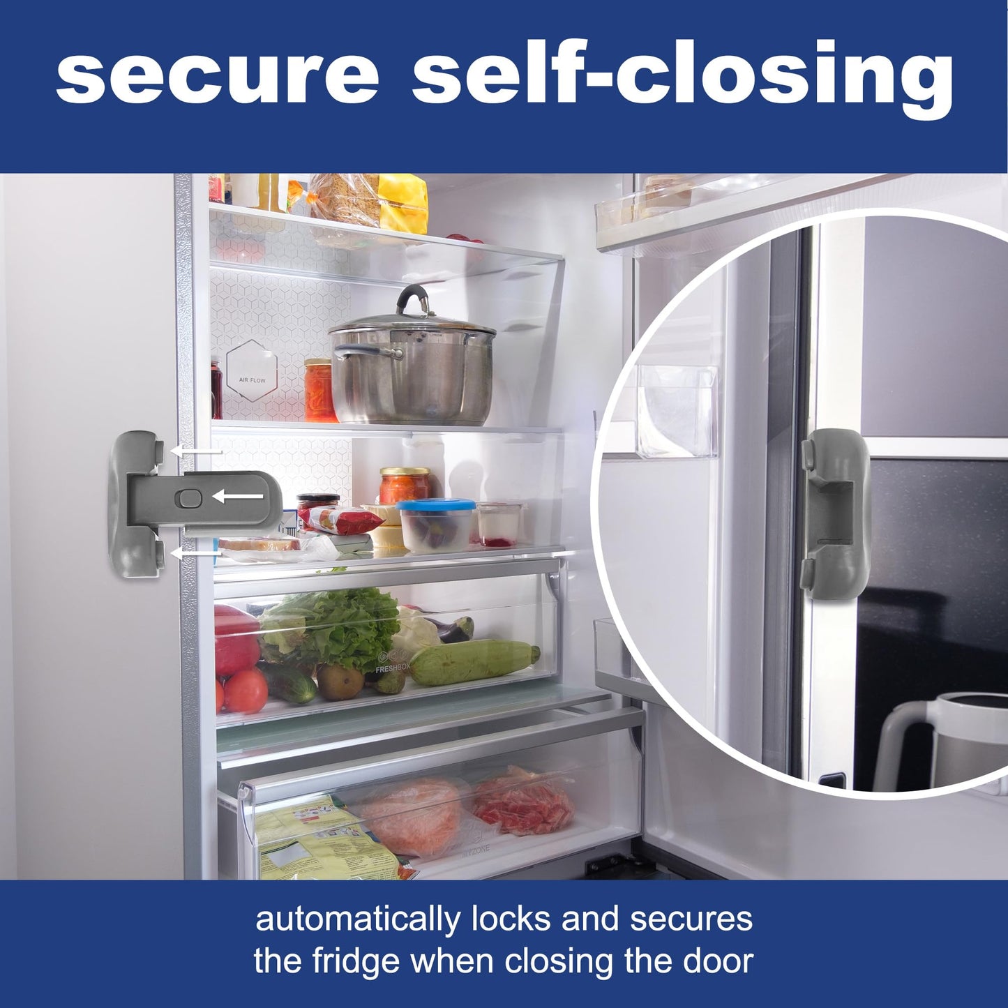2-Pack Child Proof Fridge Lock - Refrigerator Lock For Kids, No Tools Required, Freezer Latch To Keep Door Closed For Toddlers,