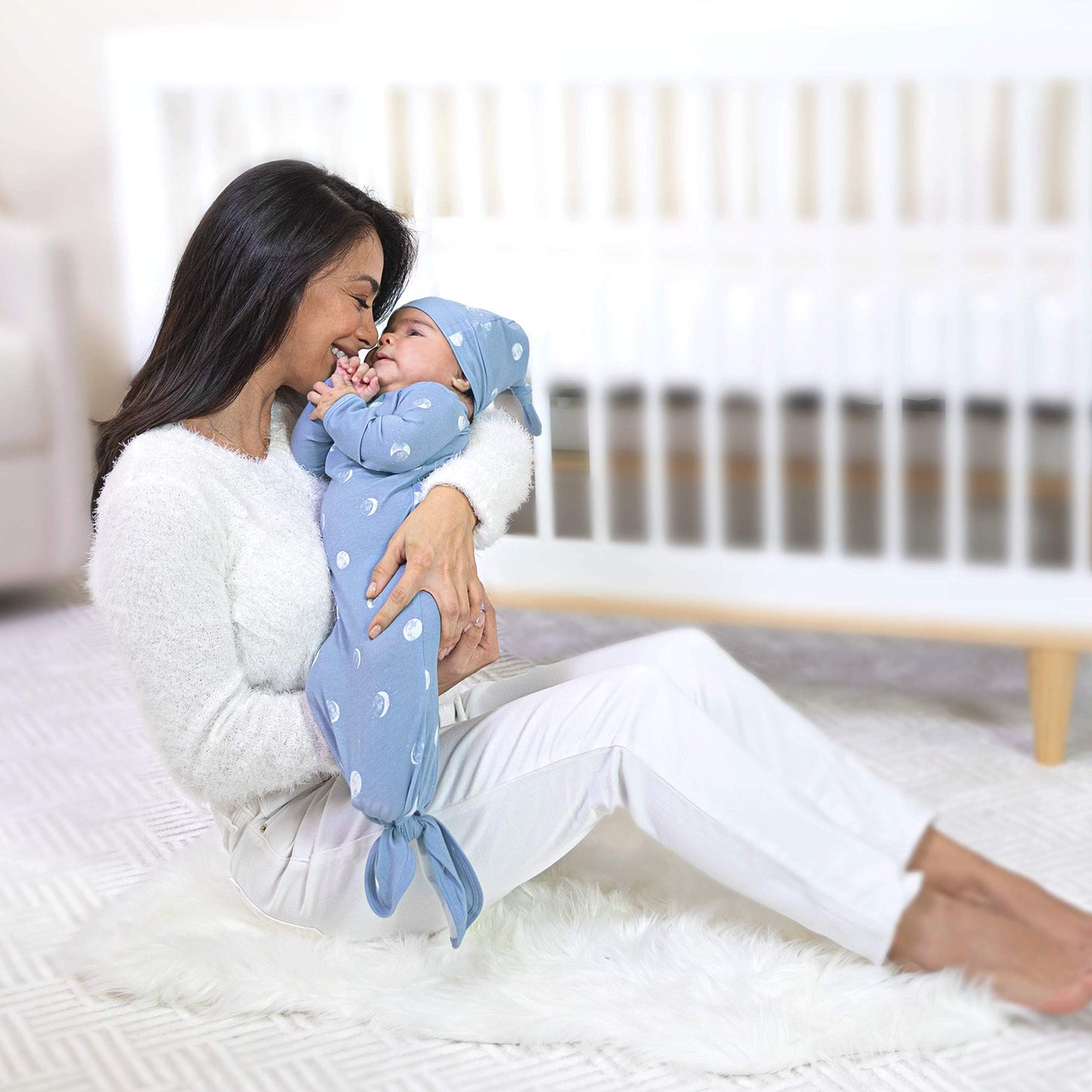 Aden + Anais Comfort Knit Knotted Newborn Baby Gown And Hat, Super Soft Cotton With Spandex, Infant Gown With Fold Over Mitten C