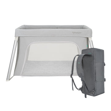 Newton Baby Compact Travel Crib & Play Yard | Breathable & Washable Mattress, Foldable Carry-On Size, Backpack Straps, Gray, New
