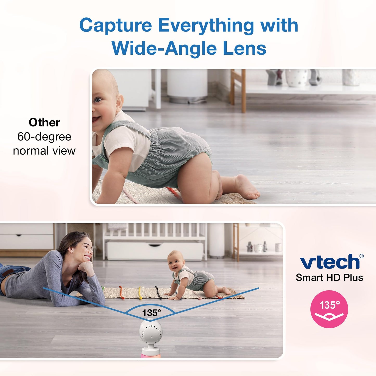 Vtech Smart Wifi Baby Monitor, 2K Camera, 5.5-Inch Hd Ips Screen, Crystal Clear Infrared Night Vision, Pan-Tilt, 24X Zoom, 2-Way