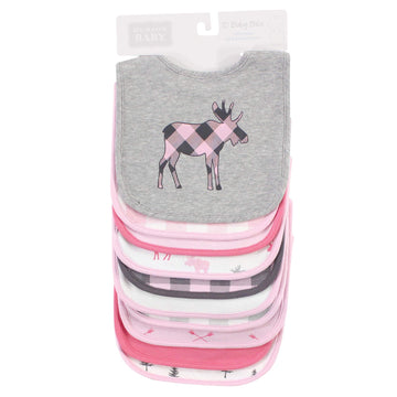 Hudson Baby Unisex Baby Cotton Bibs, Pink Plaid Moose, One Size