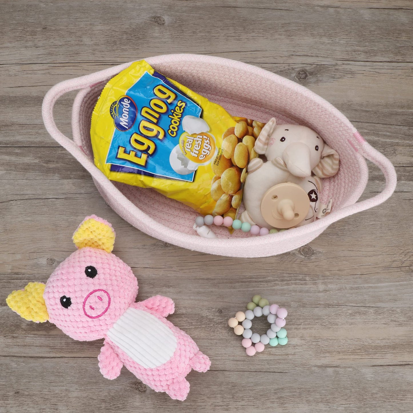 Xuanguo Small Woven Basket Cute Oval Cotton Rope Gifts Basket With Handle Empty Baby Wicker Storage Basket Nursery Box Bin Kids