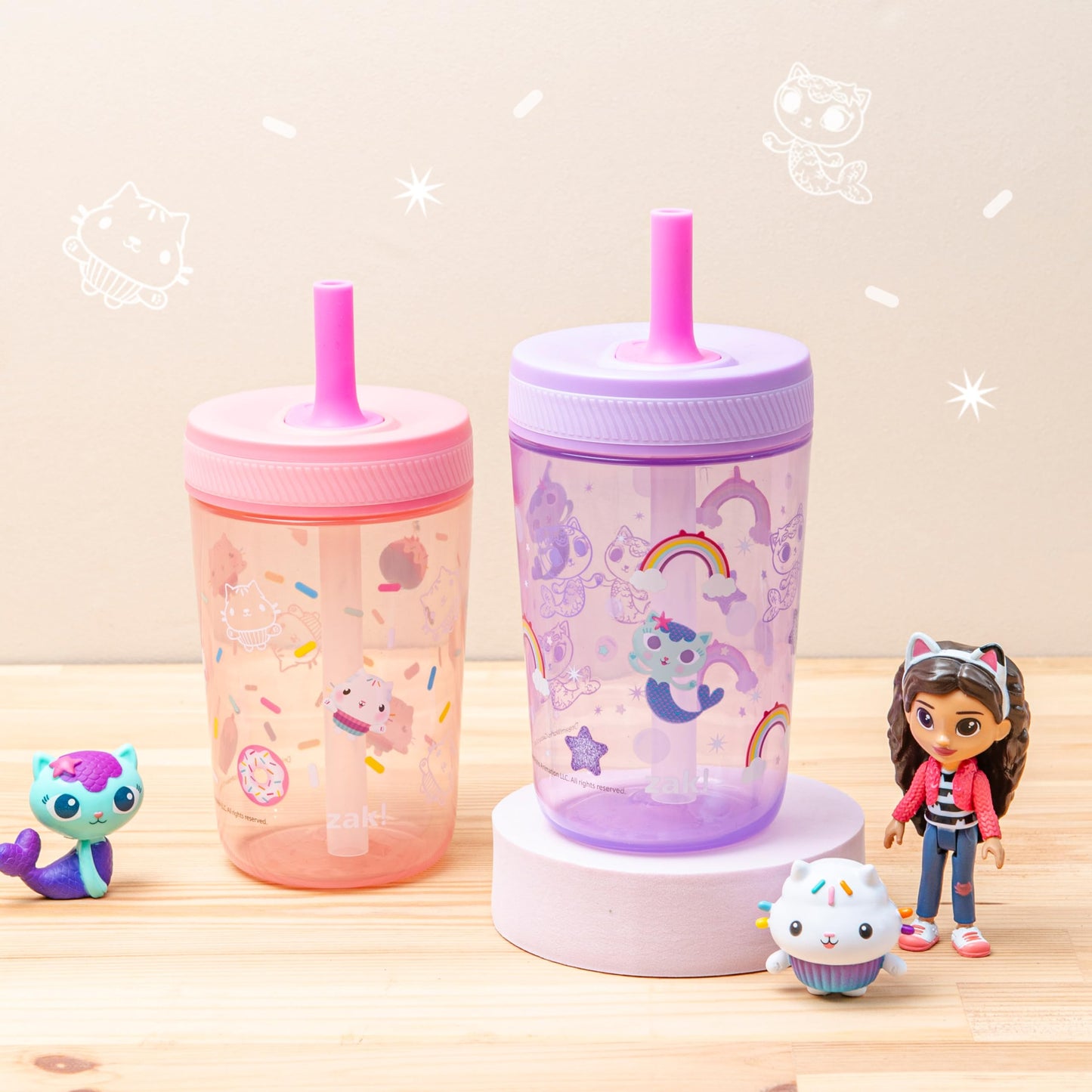 Zak Designs Gabby'S Dollhouse Kelso Toddler Cups For Travel Or At Home, 15Oz 2-Pack Durable Plastic Sippy Cups With Leak-Proof D