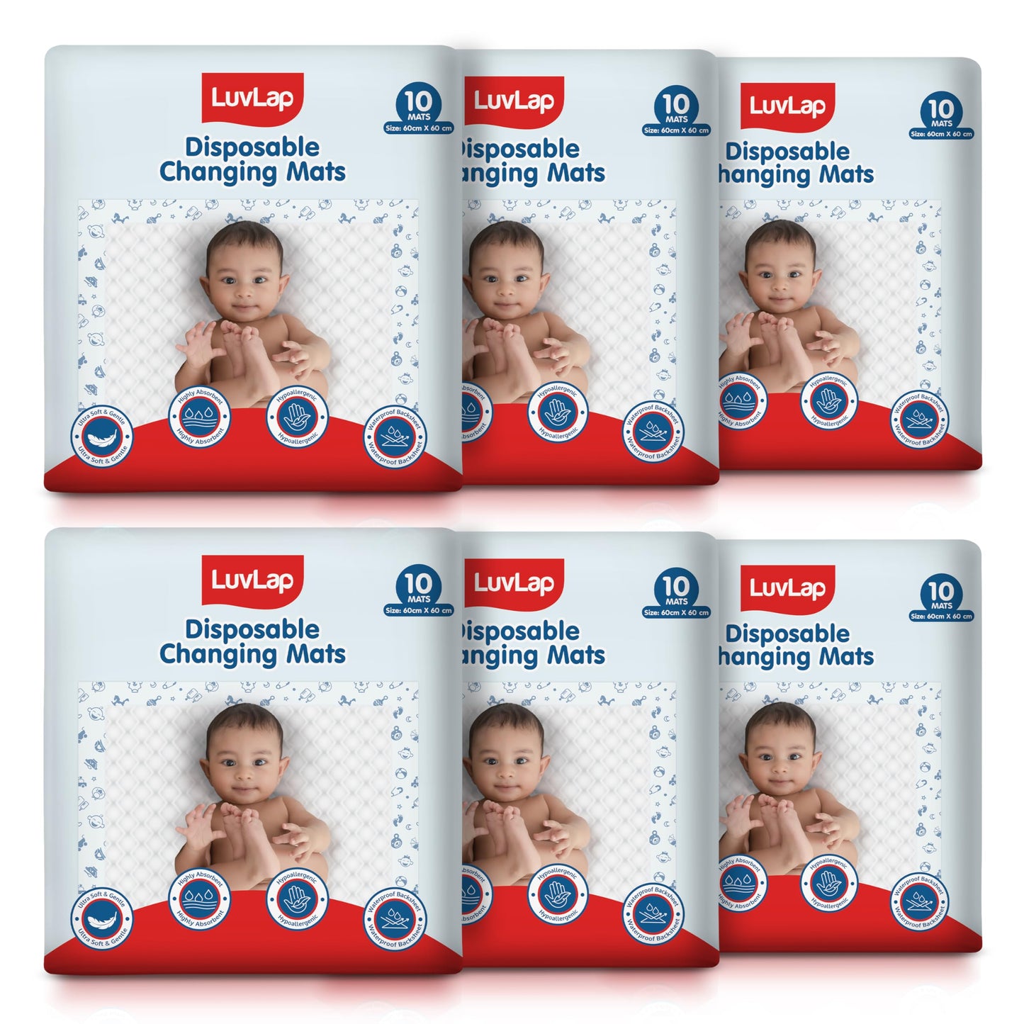 Luvlap Disposable Baby Underpad Cum Changing Mats, 60 Count 60X60 Cm Waterproof Pads For Baby, Breathable Underpads Act As 100% 