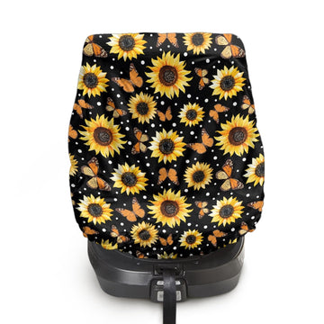 NDISTIN Sunflower Car Seat Sunshade Cover Butterfly Infant Car Seat Sun and Sleep Shade Cover Easy Install Infant Car Seats Heat