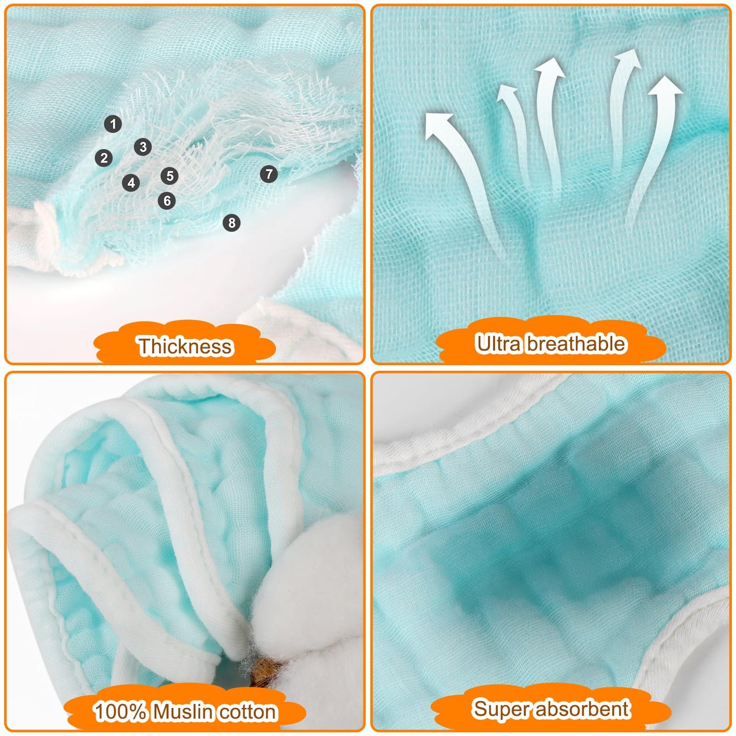 Accmor Muslin Baby Drool Bibs 8 Pack Baby Bandana Drool Bibs Soft Cotton Baby Bandana Bibs For Teething Drooling