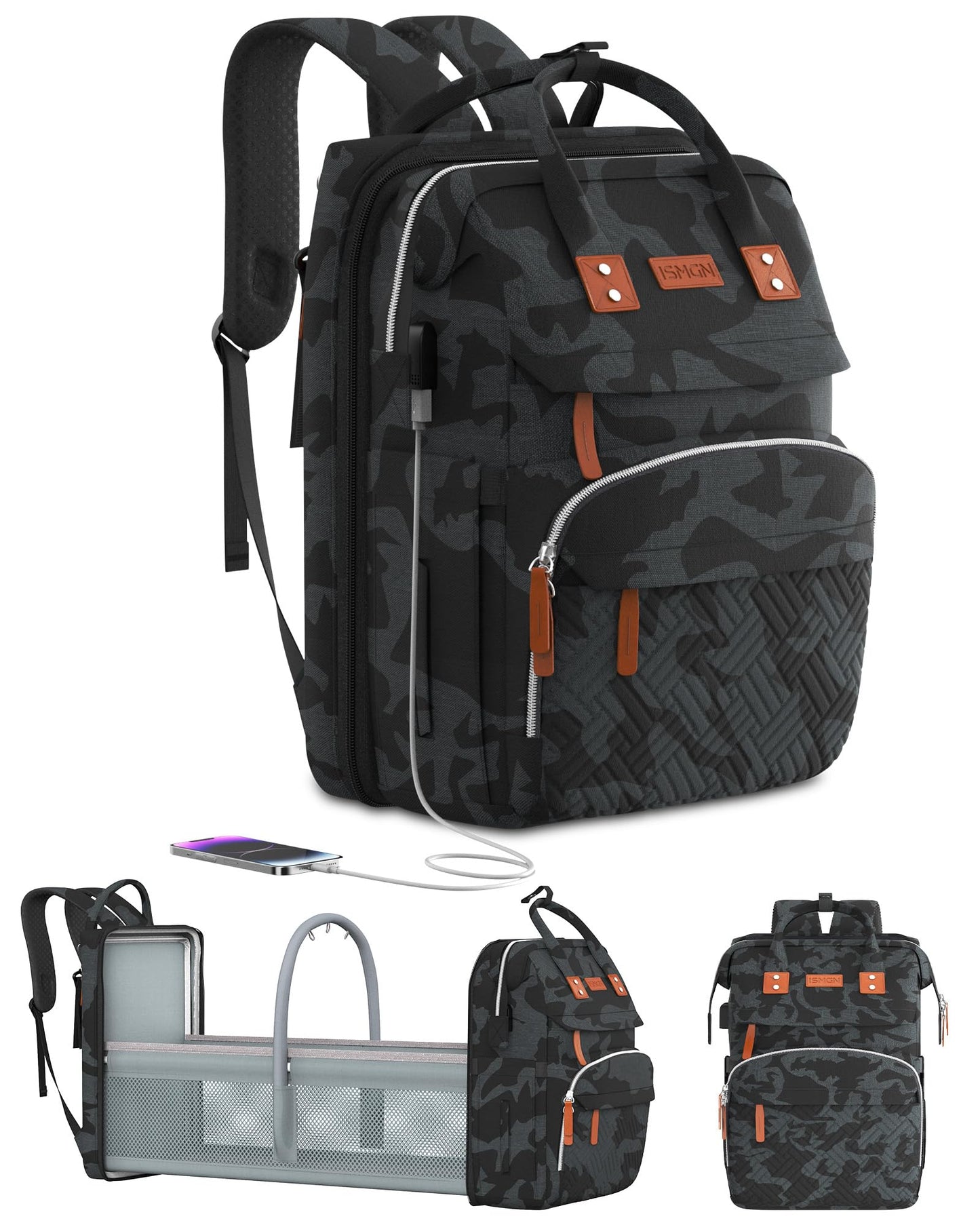 ISMGN Diaper Bag Backpack with Changing Station, Large Diaper Bag, Multifunctional Diaper Bag, Baby Bag, Camo