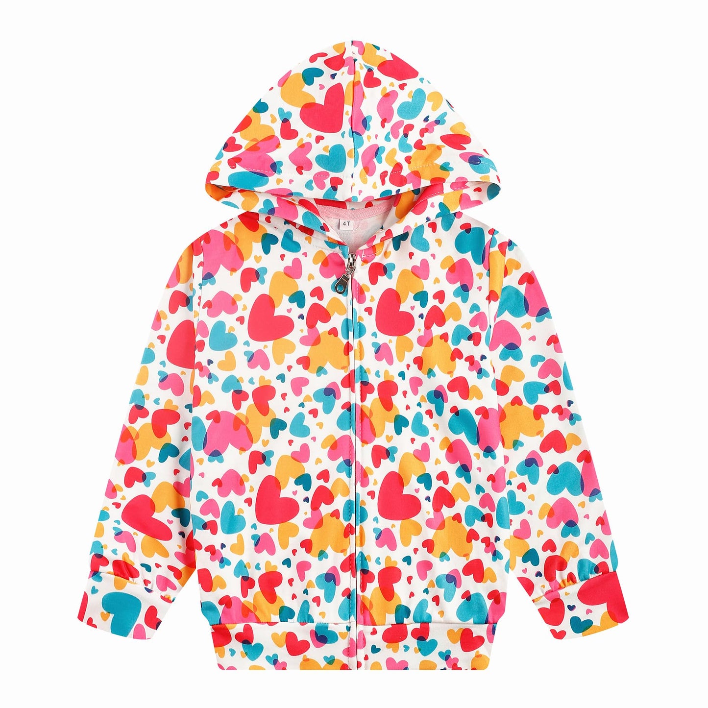 Popshion Baby Girl Heart Jacket Zip Up Birthday Hooded Sweatshirt Coats Toddler Heart Print Clothes Kids Valentines Day Outfit 4