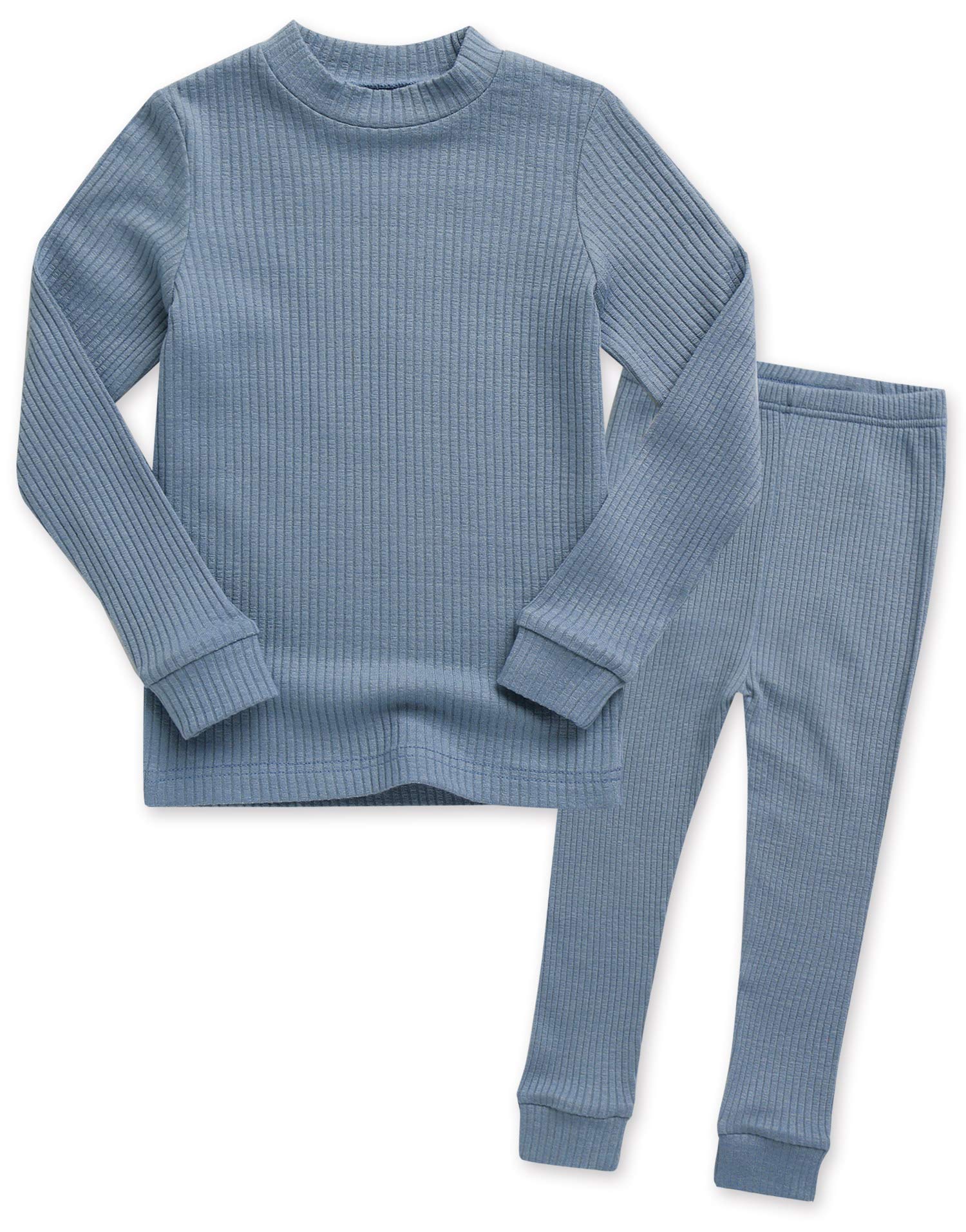 VAENAIT BABY Kids Girls Long Sleeve Modal Sleepwear Pajamas 2pcs Set Rib Knit Blue XL