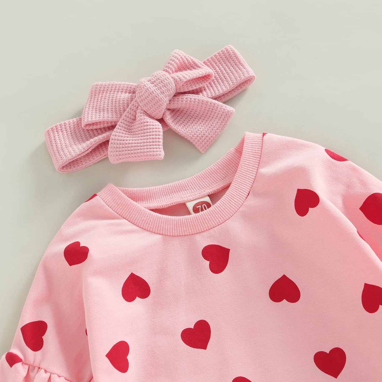 Engofs Newborn Baby Girl Boy Valentine'S Day Outfit Long Sleeve Hearts Sweatshirt Romper With Headband Fall Winter Clothes Pink