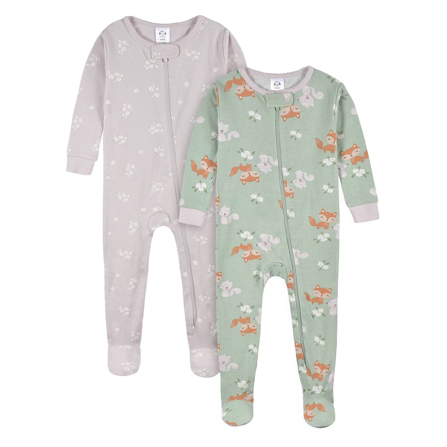 Gerber Baby Girl'S Toddler 4-Pack Footed Pajamas, Roses And Fox, 2T
