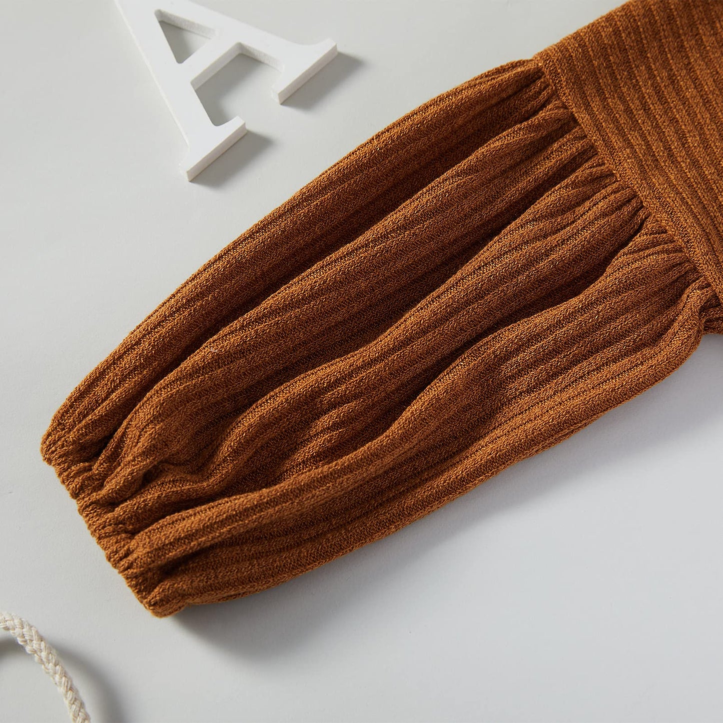 Baby Girls Loose Long Lantern Sleeve Knit Sweater Fall Winter Warm Crewneck Pullover Tops Outfits Clothes Brown, 4-5T