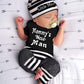 Newborn Baby Boy Clothes Mammy'S New Man Letter Print Short Sleeve Romper+Long Pants+Stripe Hat 3Pcs Outfits Set Newborn