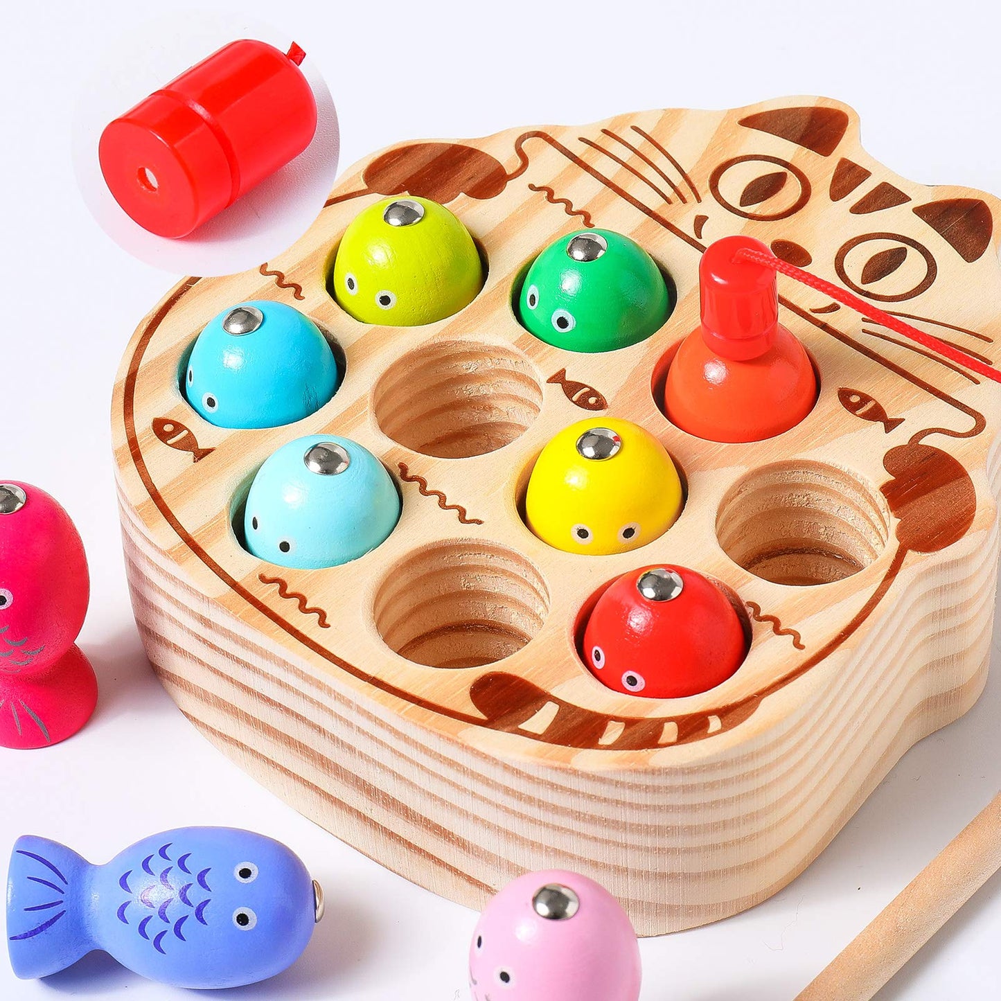 kidus Montessori Magnetic Wooden Fishing Game for Toddlers 1-3 Years Old,Fine Motor Skills Early Learning Eyes Hands Cooperation