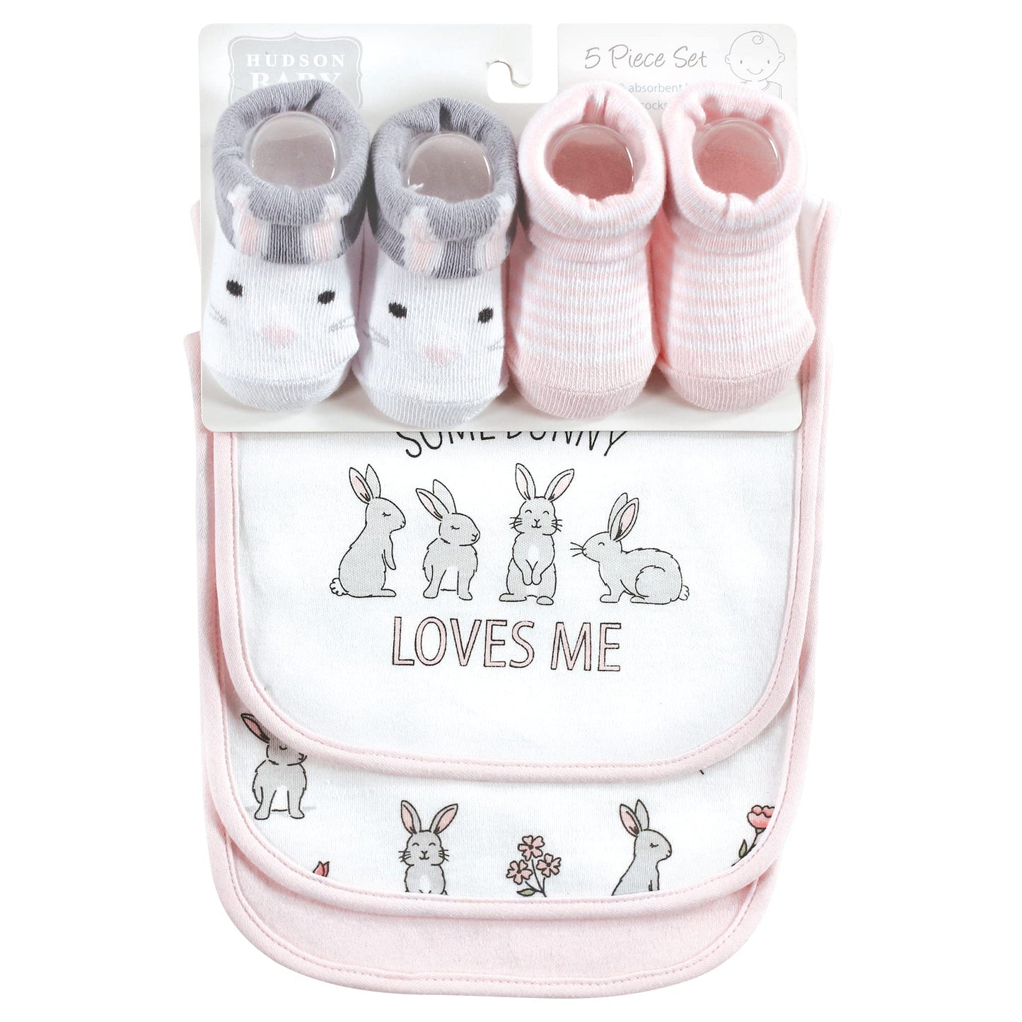 Hudson Baby Unisex Baby Cotton Bib And Sock Set, Some Bunny, One Size