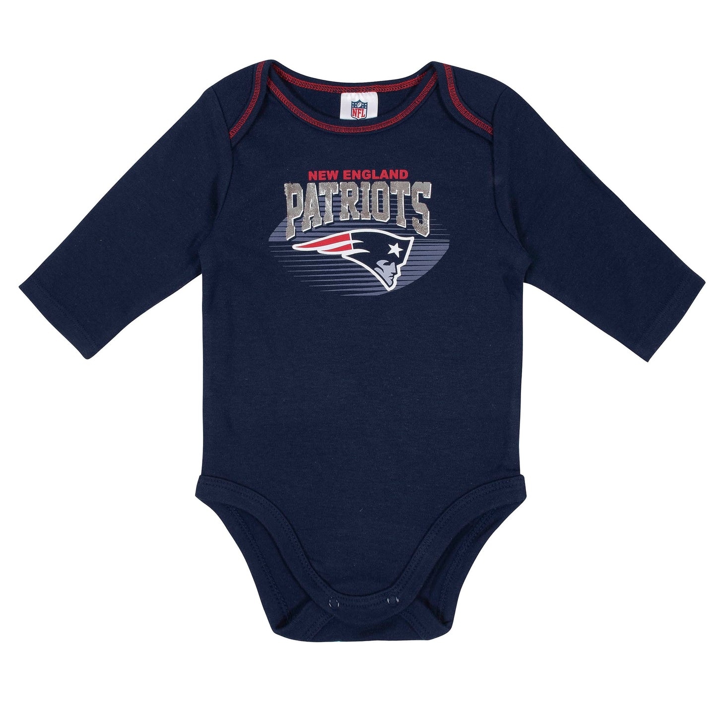 Gerber Nfl New England Patriots Boys Long Sleeve Bodysuit, Navy Blue/Grey, 0-3M, 2 Pack