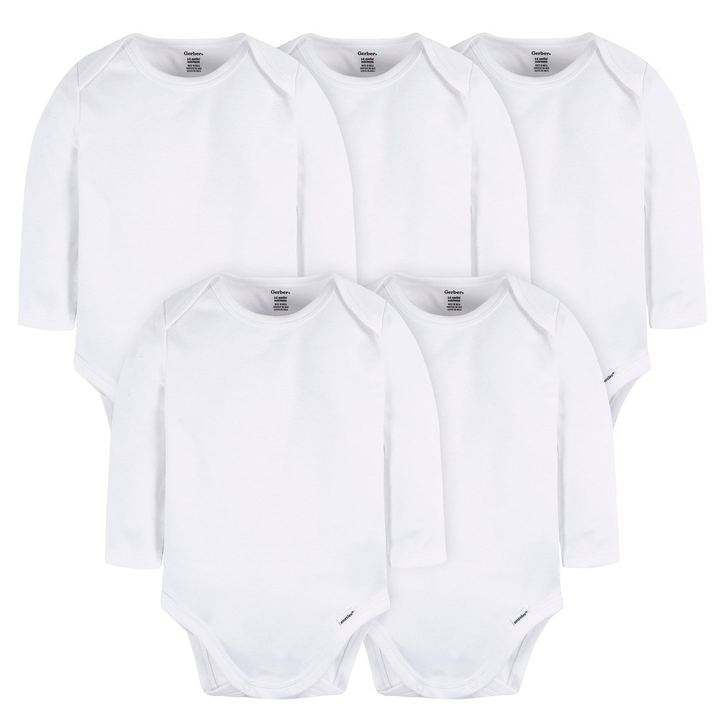 Gerber Unisex Baby Long Sleeve Solid Onesies Multi-Pack Interlock 180 Gsm, White