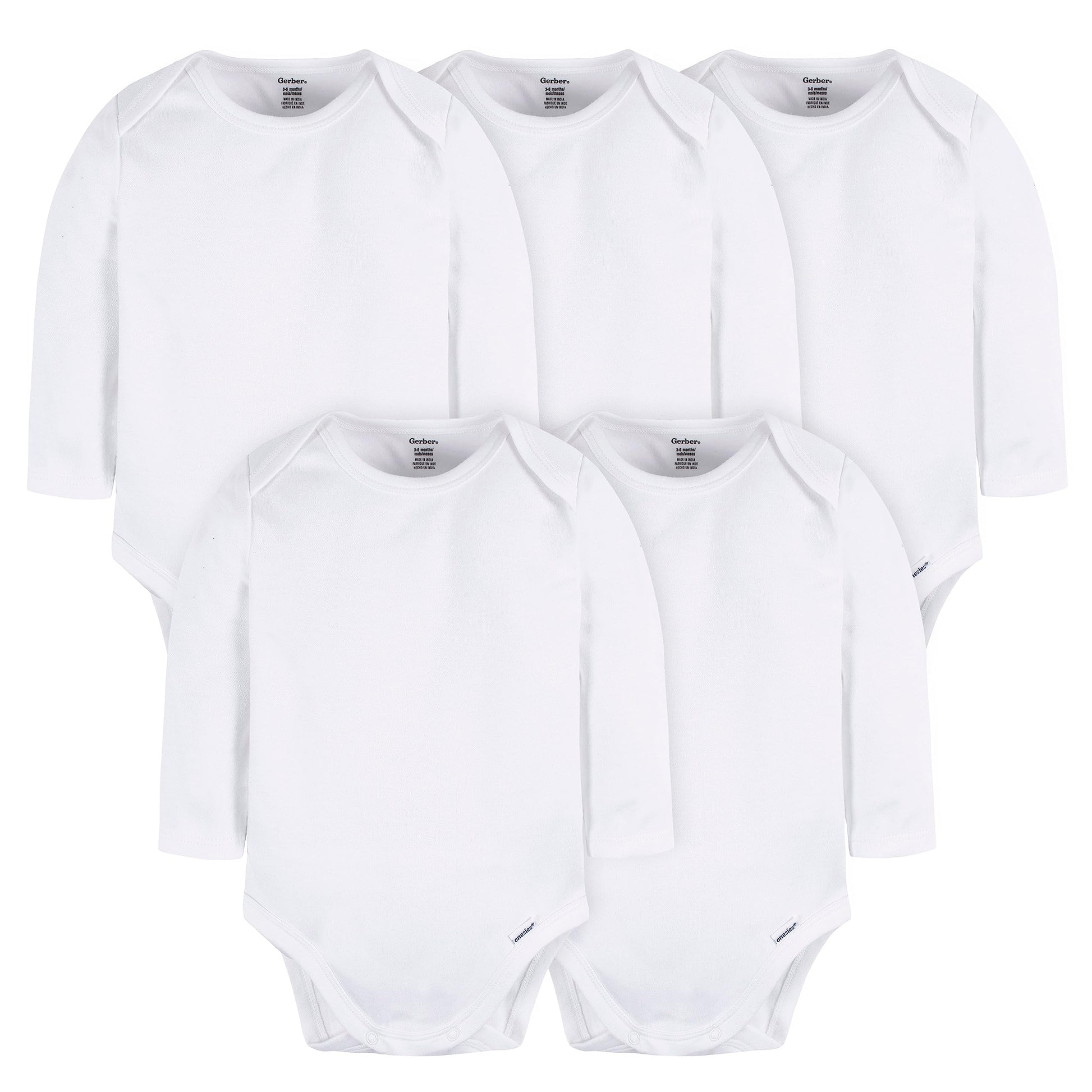 Gerber Unisex Baby Long Sleeve Solid Onesies Multi-Pack Interlock 180 Gsm, White